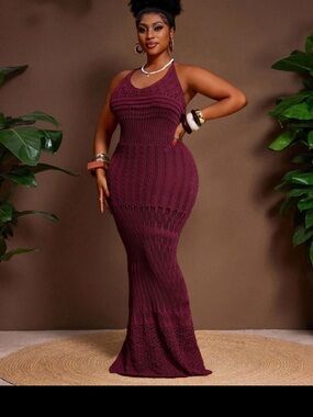 SHEIN Burgundy Knit Halter Maxi Dress
